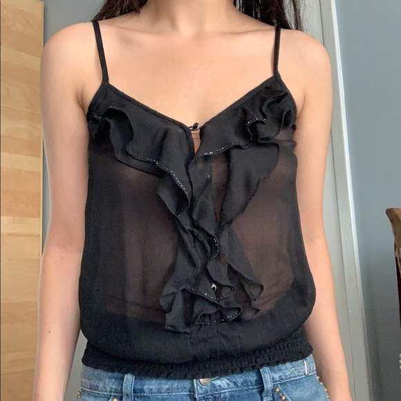 Guess Tops - Guess Sheer Beaded Ruffle Cami